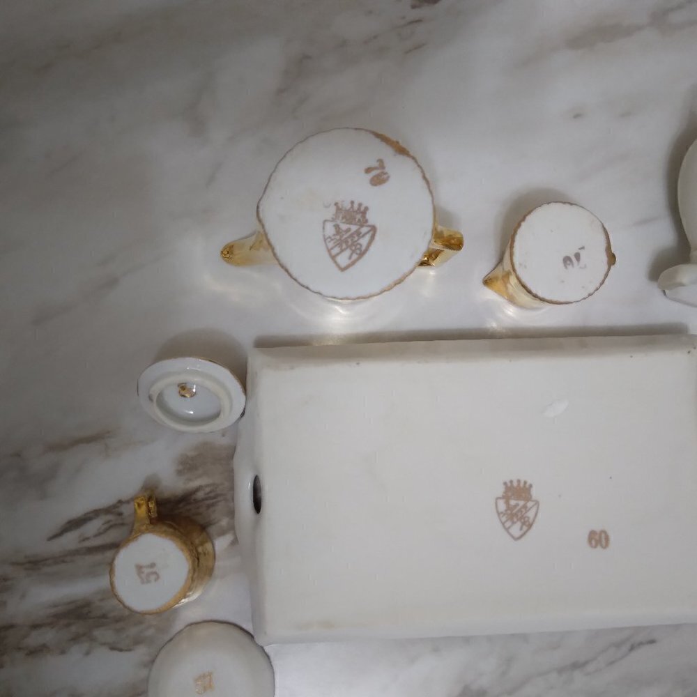 Vintage J. L. Menau Miniature Porcelain Coffee Set Doll House Collectible - Picture 9 of 11